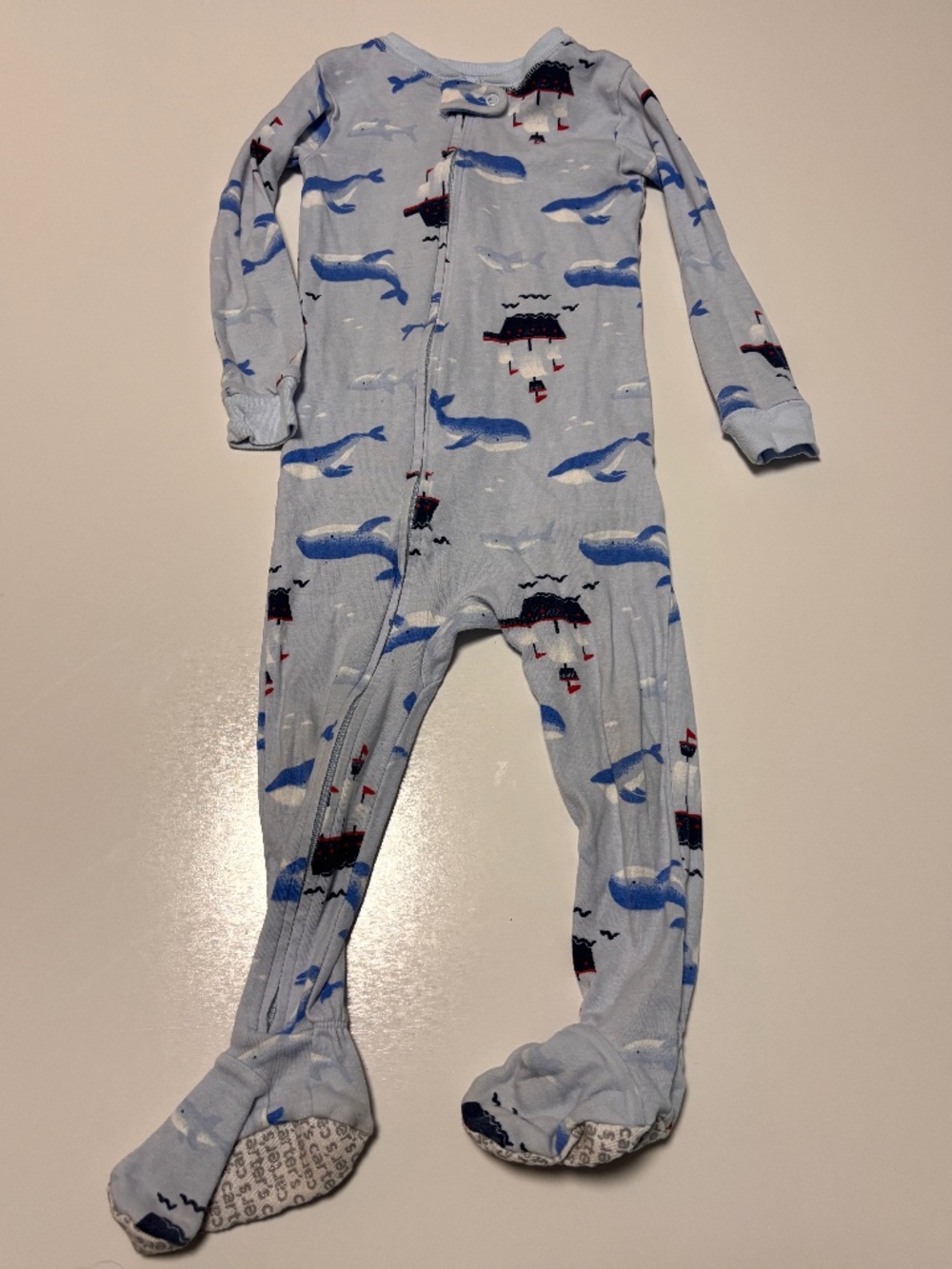 Toddler Boy Carter's Whales and Ships Footed Pajamas Size 2T